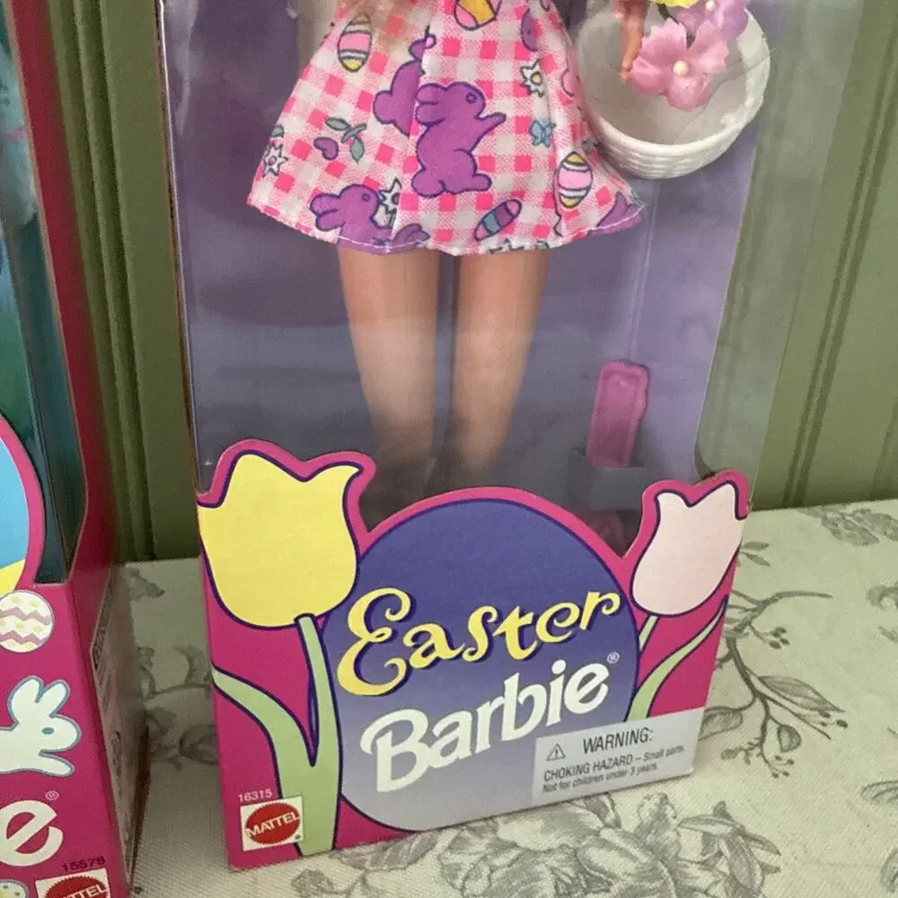 Vtg 90s Lot Mattel Easter Basket Barbie Special Edition 1995 1996 Doll Bunny
